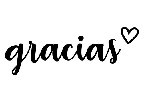 Letras de la palabra gracias con coraz&oacute;n. Texto manuscrito gracias en espa&ntilde;ol para su uso en felicitaciones y tarjetas
