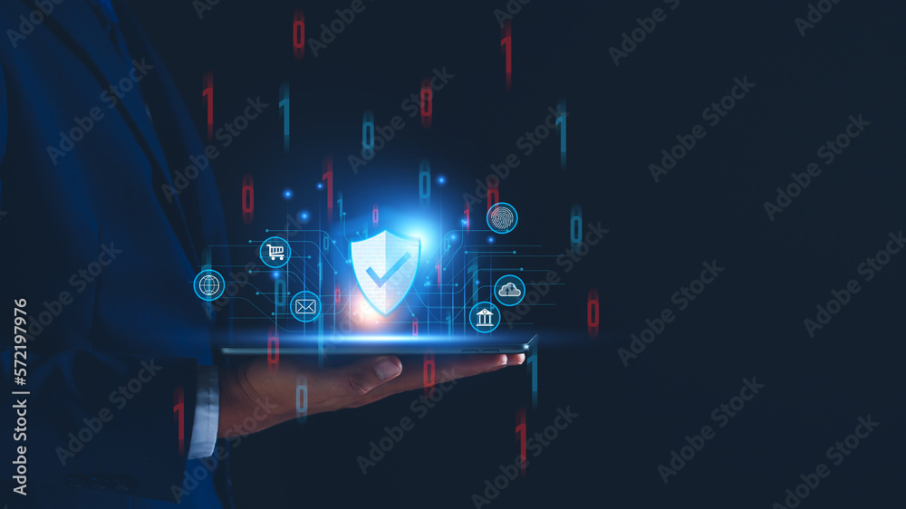 Wall mural network security system. personal data information on tablet. information and cyber security technol