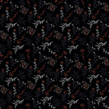 Dark herbal seamless botanic pattern