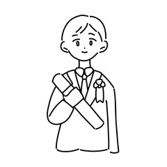 卒業証書を手にした男性の卒業生（線画）