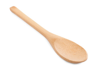 One new wooden spoon on white background