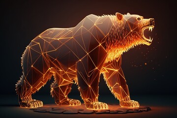 Fire sculpture of a Bear, Bearish in Stock market and Crypto currency. Generative Ai - obrazy, fototapety, plakaty