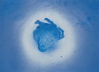 Abstract hand drawing with a spray can white and blue background