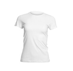 Mannequin with stylish women's t-shirt isolated on white. Mockup for design
