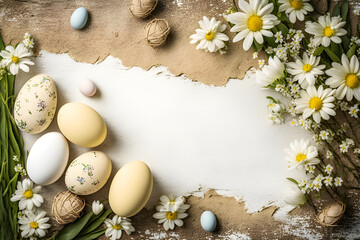 Fototapeta na wymiar easter background with eggs and flowers generative ai