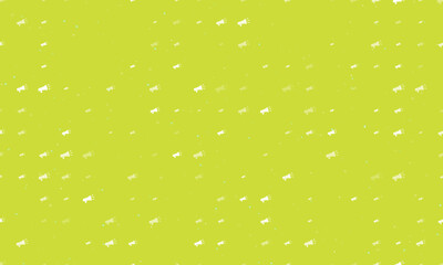 Seamless background pattern of evenly spaced white megaphone symbols of different sizes and opacity. Vector illustration on lime background with stars