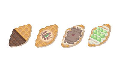 Different types of croissants waffles, croffle desserts no background 배경 없는 아이스크림 와플 빵 후식 그림