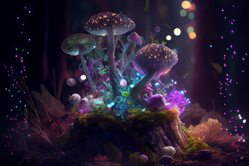 Fototapeta na wymiar fantasy mushroom growing in magical forest.