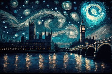 Starry Night London City. Generative AI.