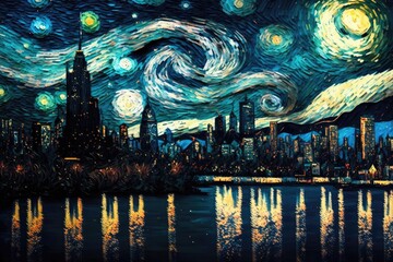Starry Night New York City. Generative AI.
