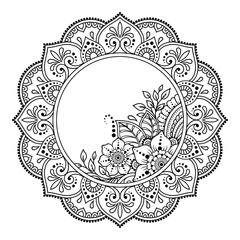 Frame in eastern tradition. Stylized with henna tattoos decorative pattern for decorating covers for book, notebook, casket, magazine, postcard and folder. Flower border in mehndi style.