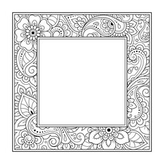 Frame in eastern tradition. Stylized with henna tattoos decorative pattern for decorating covers for book, notebook, casket, magazine, postcard and folder. Flower border in mehndi style.