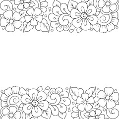 Frame in eastern tradition. Stylized with henna tattoos decorative pattern for decorating covers for book, notebook, casket, magazine, postcard and folder. Flower border in mehndi style.
