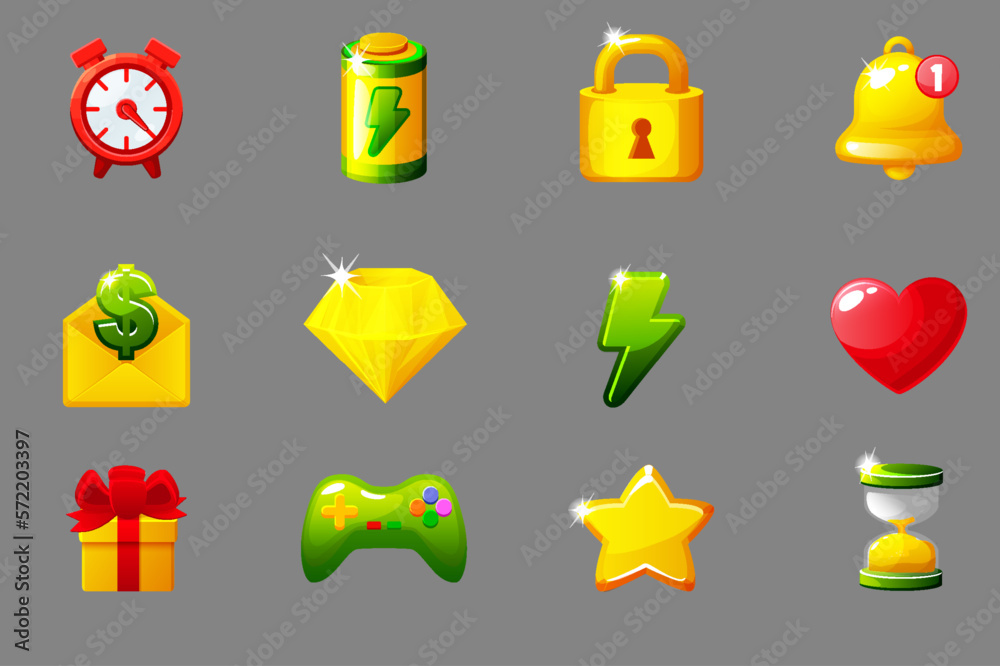 Wall mural set of game icons for ui. gui elements for mobile app