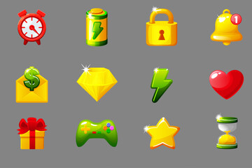Set of game icons for UI. GUI elements for mobile app