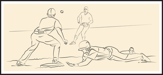 Fototapeta na wymiar Baseball players sketch drawing. Vector illustration.
