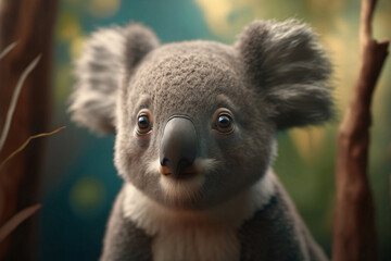 3D rendering close up of a cute koala bear in the forest, blurred background, natural photography feel - Generative AI