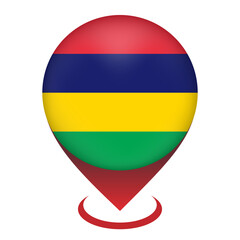 Map pointer with contry Mauritius. Mauritius flag. Vector illustration.