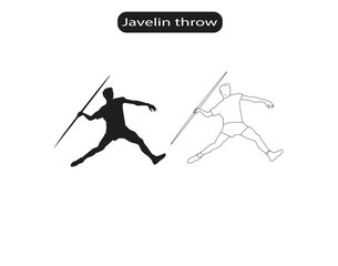 Javelin Throw Sport Silhouette and Line Icon Vector Illustration 