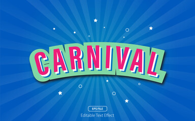 Carnival editable text effect with bold font, pink, white and blue colors. Vector illustration