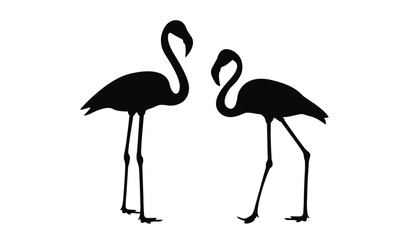 Silhouette vector illustration of two cute flamingos on white background. Use for stickers, posters, cards, bags, t-shirt designs, birthday and summer cards.