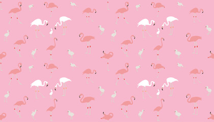 Vector pink flamingo seamless pattern. Summer tropical background. elegant flamingo birds family.