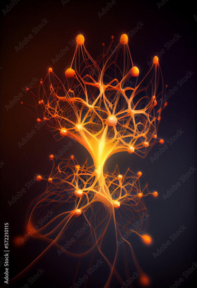Aufkleber Connecting nerve cells that emit a orange light. The notion of an artificial neuron in artificial intelligence. 