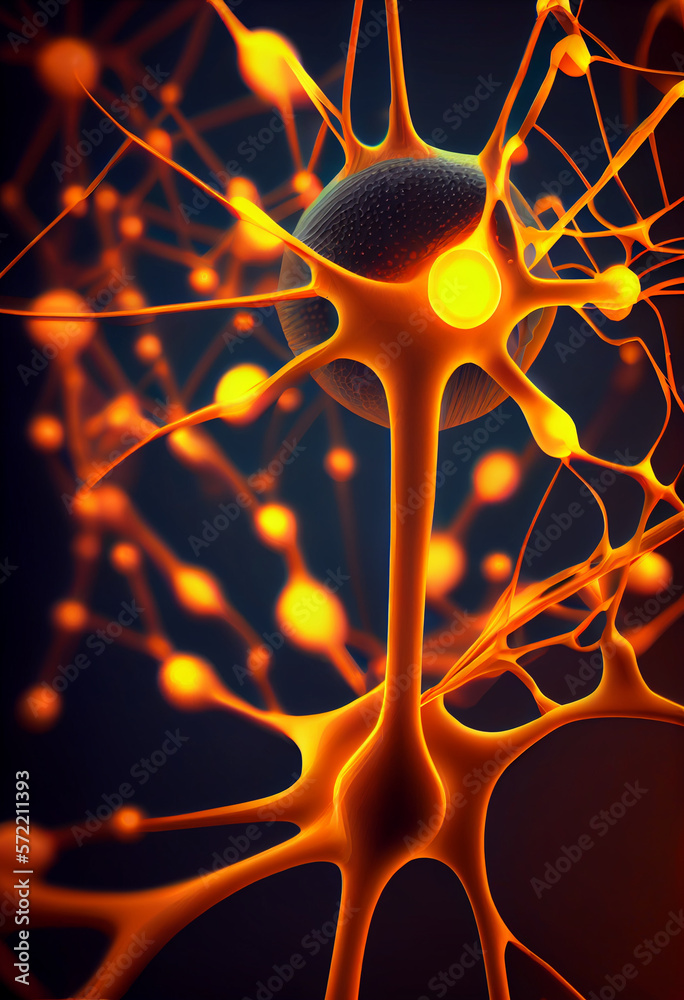 Aufkleber Connecting nerve cells that emit a orange light. The notion of an artificial neuron in artificial intelligence. 