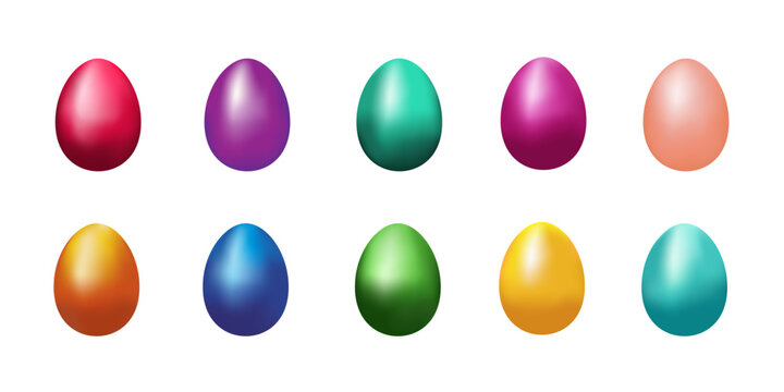 Easter eggs vector set. Colorful gradient eggs in festive colors for easter holiday egg hunt realistic decoration. Vector illustration.