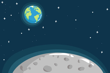 Obraz na płótnie Canvas view from surface of the Moon to Earth.Hand drawn vector illustration