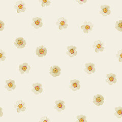 Yellow flowers pattern, camomile, daisy field flowers, wildfowers pattern. Seamless pattern in pastel colors. Hand drawn detailed botanical pattern for social media, web, cards.