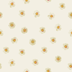 Fototapeta premium Yellow flowers pattern, camomile, daisy field flowers, wildfowers pattern. Seamless pattern in pastel colors. Hand drawn detailed botanical pattern for social media, web, cards.