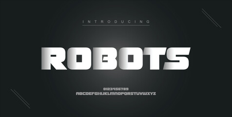 Robots digital modern alphabet new font. Creative abstract urban, futuristic, fashion, sport, minimal technology typography. Simple vector illustration with number