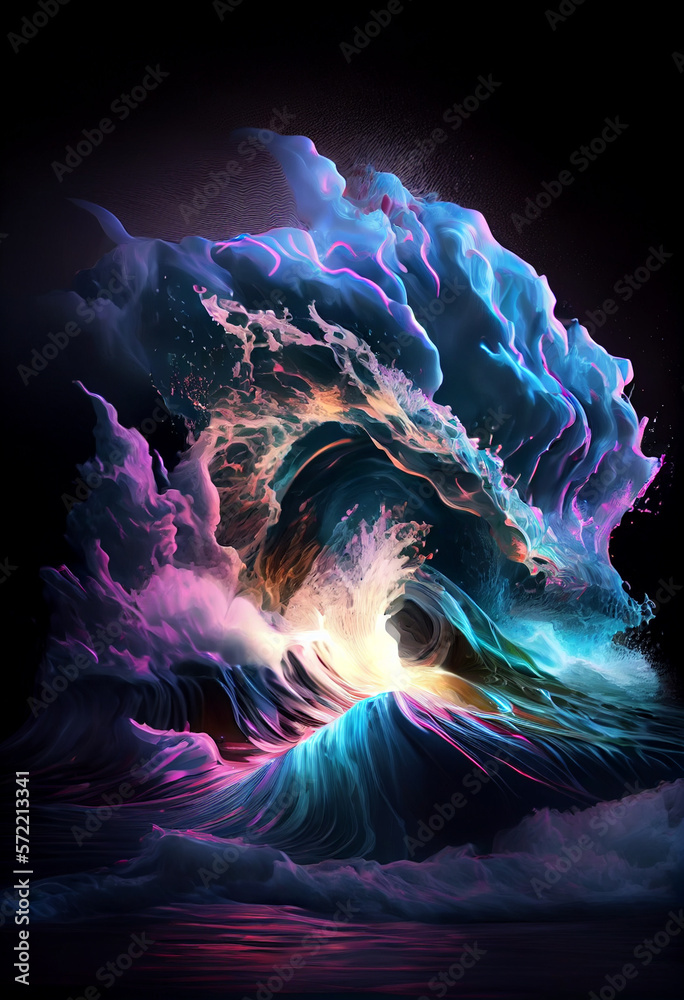 Poster sunset, landscape, minimal visualization of ocean waves.