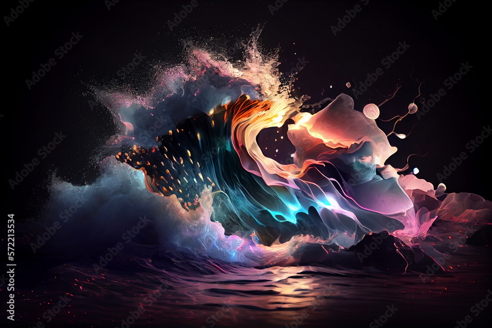 Poster sunset, landscape, minimal visualization of ocean waves.