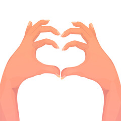 Two hands in gesture heart shape, arms as a sign love in cartoon style isolated on white background. Positive symbol, feelings.