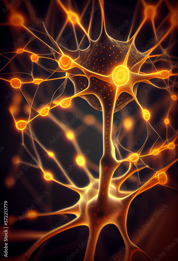 Aufkleber Connecting nerve cells that emit a orange light. The notion of an artificial neuron in artificial intelligence. 