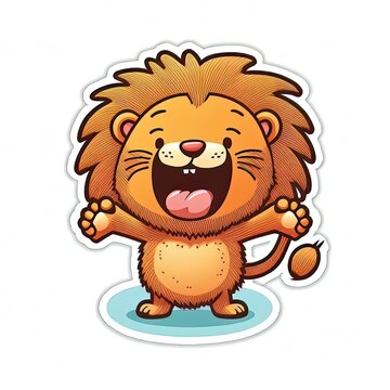 adorable cartoon lion sticker the king of jungle with roaring smile generative ai