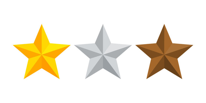 Star award in 3 colors, gold, silver, and bronze