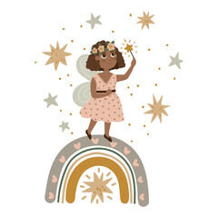 Beautiful poster with fairy and rainbow