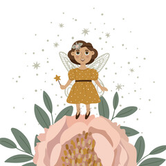 Beautiful poster with a fairy and a flower