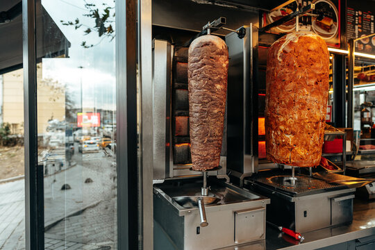 Meat Skewer For Turkish Doner Kebab In A Restaurant In Istanbul