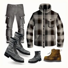 Man winter clothes set isolated on white background