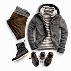 Man winter clothes set isolated on white background