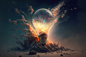 Fototapeta na wymiar Abstract Incandescent lightbulb sending out a shockwave of inspiration underwater. Generative Ai.