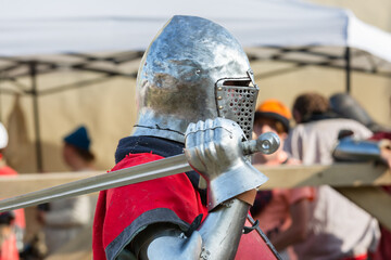Historical restoration of knightly fights. Summer time medieval festival .Festival of medieval...
