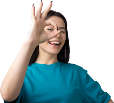 Smiling girl gesturing OK sign with her hand