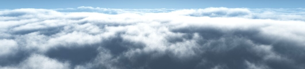 Beautiful landscape of clouds at sunrise top view, clouds under the setting sun, clouds panorama, 3d rendering
