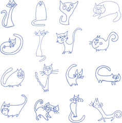 Vector drawing of cats in the doodle style.