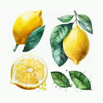 watercolor lemon on white background, generative ai illustration